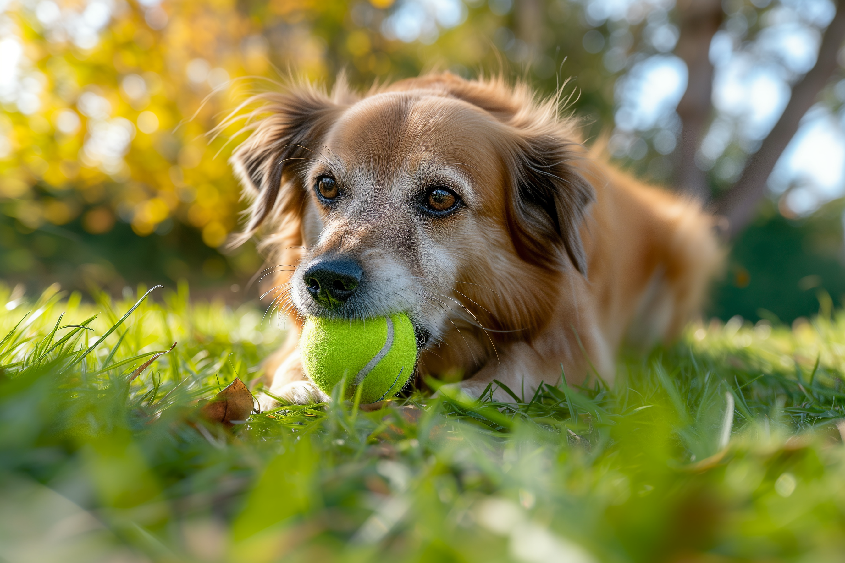 Aktiver, gesunder Hund beim Spielen im Garten